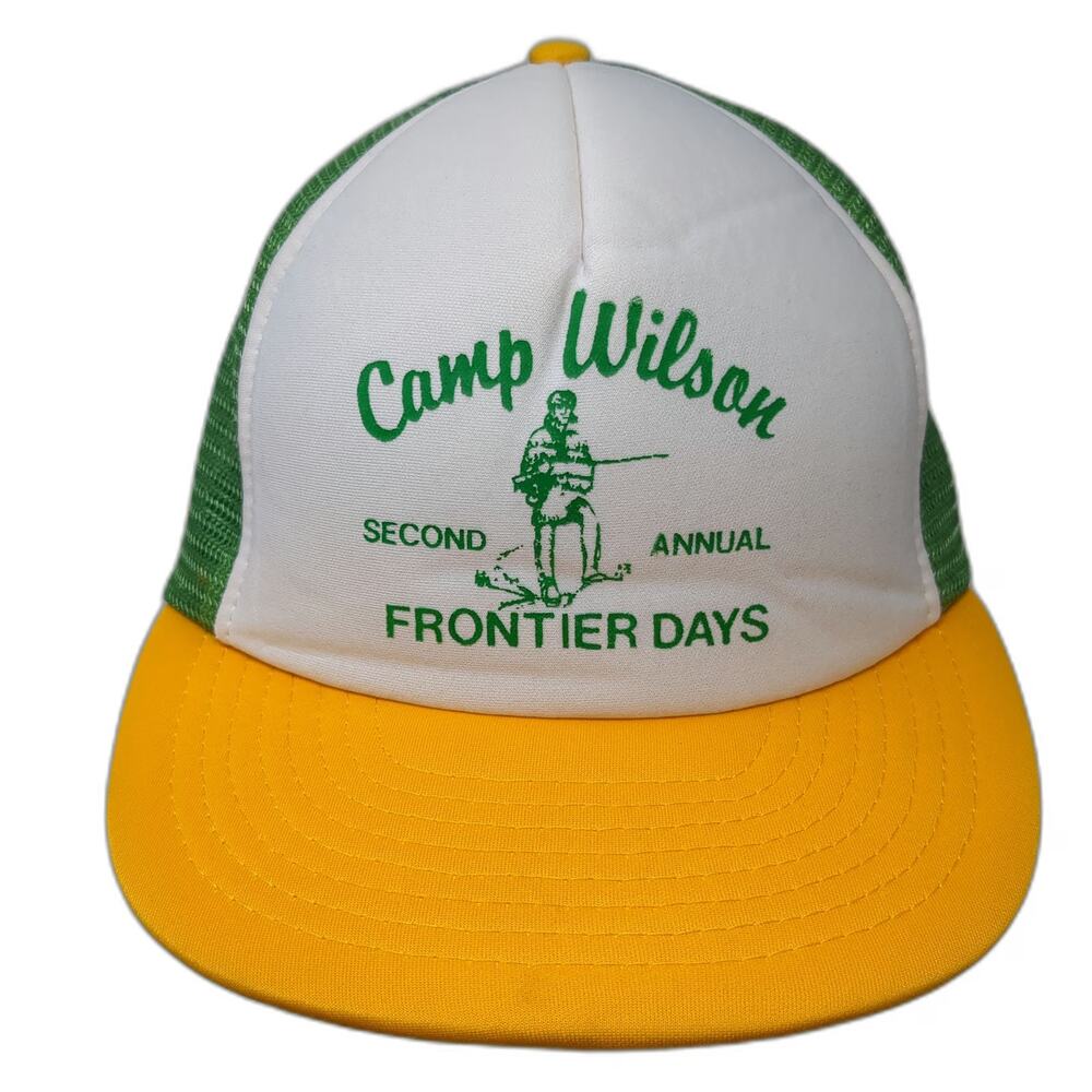 Sportcap Trucker Hat White Green Yellow L Camp Wilson Frontier Days Mesh Foam